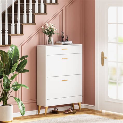 Everly Quinn Pairs White Manufactured Wood Shoe Storage Cabinet