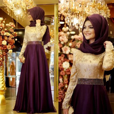 Aliexpress Buy Long Sleeve Muslim Prom Dress Bow Purple Lace