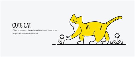 Cute Cat Character Background Doodle Cartoon Style Minimal Flat Line