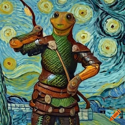 Painting Of A Frog Archer In Van Gogh Style On Craiyon