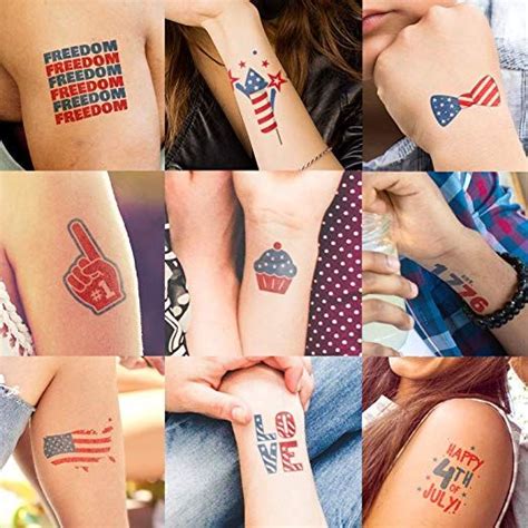 Fake Tattoos Temporary Tattoos Patriotic Nails 4th Of July Party