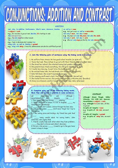 Conjunctions Addition And Contrast Esl Worksheet By Paulaesl