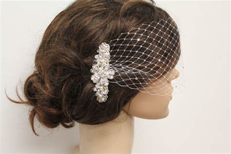 Bridal Veil Bridal Combbandeau Bridal Birdcage Veilrhinestone Fascinator Combwedding Veil