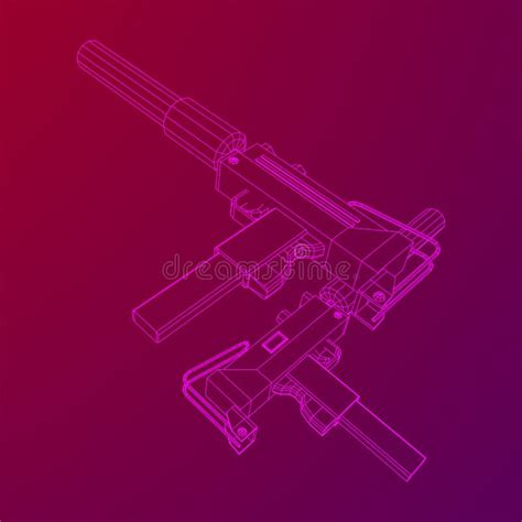 Submachine Gun Modern Firearms Pistol With Silencer Stock Vector