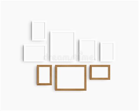 Gallery Wall Mockup Set White And Cherry Wood Frames Clean Modern