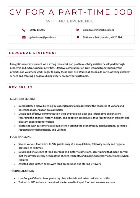 Cv For A Part Time Job Examples And How To Write