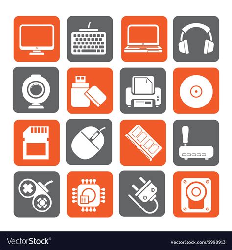 Computer peripherals and accessories icons Vector Image