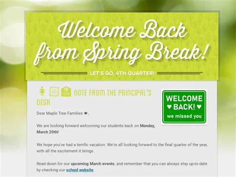 Write A Welcome Back From Spring Break Newsletter Smore