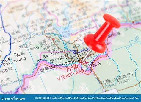 Location Of The Capital Of Laos On The Map Of Vientiane Stock Photo