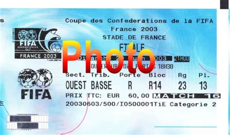 Photo Ticket Billet Finale Coupe Des Conf D Rations Cameroun France