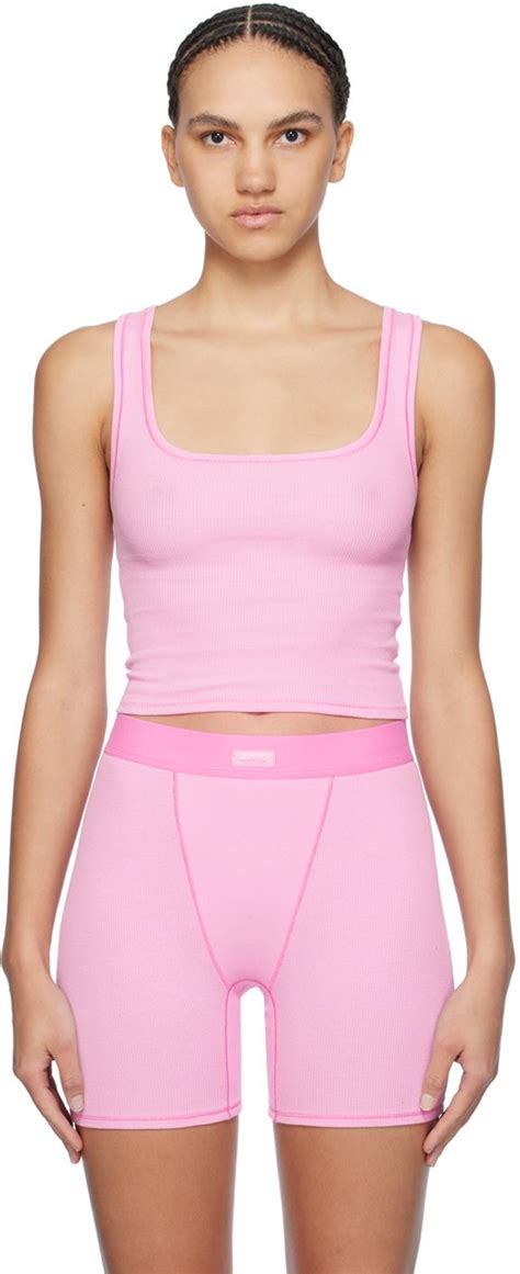 Skims Pink Cotton Rib Tank Top Lyst