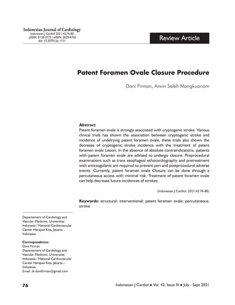 Pdf Patent Foramen Ovale Closure Procedure