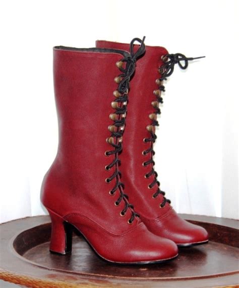 Burgundy Leather Boots Victorian Boots Marsala Leather Boots Etsy