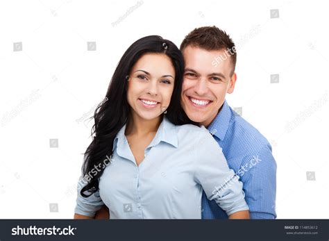 Beautiful Young Happy Couple Love Smiling Embracing Man And Woman