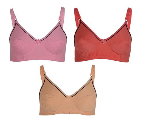 Buy Minha Plain Non- Padded Multicolor Full Cup Cotton Bra (Pack Of 3 ...