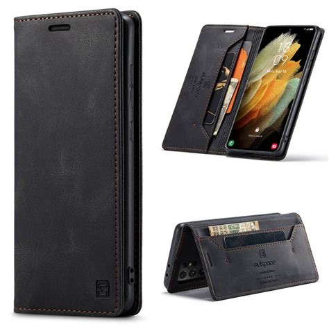 Autspace Samsung Galaxy S21 Ultra Wallet Kickstand Magnetic Shockproof Case Black Samsung