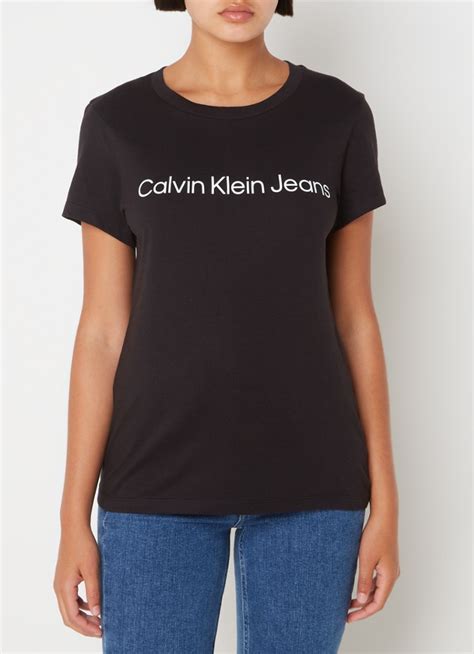 Calvin Klein T Shirt Van Katoen Met Logoprint • Zwart • De Bijenkorf