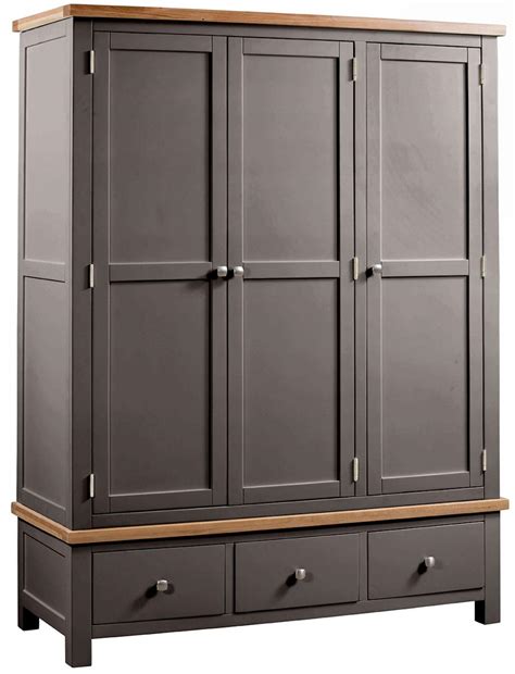 Lundy Warm Grey Painted Door Triple Wardrobe Cfs Uk