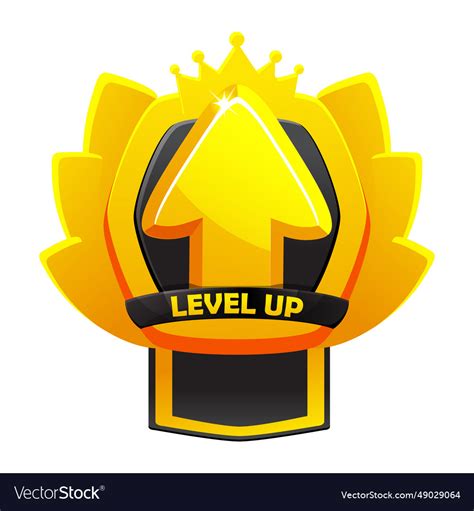 Game Level Up Badge Icon With Raising Arrow Crown Vector Image