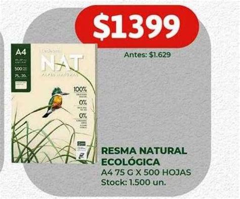 Resma natural ecológica a4 75 g x 500 hojas oferta en Super MAMI