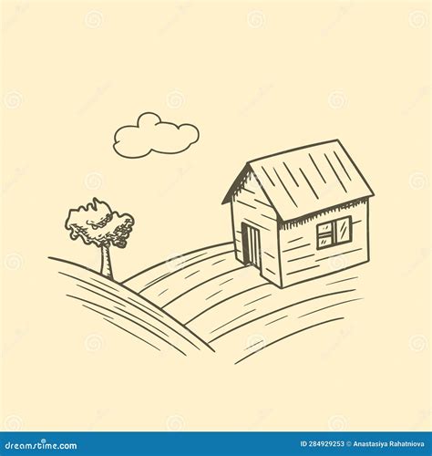 The House on the Hill. Hand Drawn Sketch Vector Illustration. Stock ...