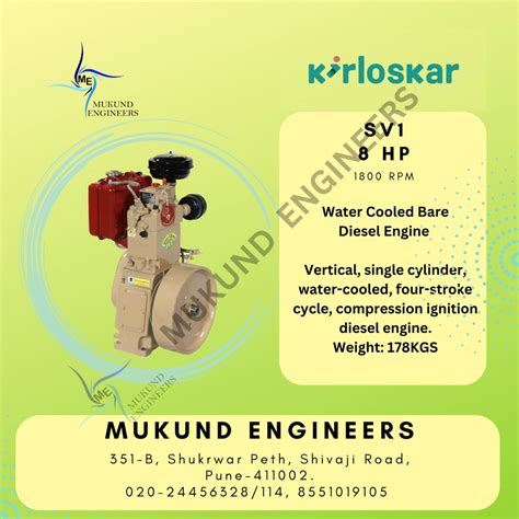 Kirloskar 8hp Water Cooling Bare Engine Model Namenumber Av1 At Rs