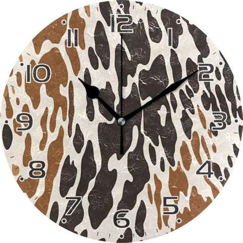 Bestwell Cow Print Clock Silent Round Wall Clock Non Ticking Battery