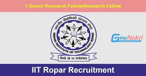 Iit Ropar Hiring Notification For Post Of Senior Research Fellow