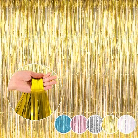 Illuva Party Collection Teal Tinsel Foil Fringe Curtains Gold Sparkle