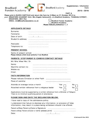 Fillable Online Applicants Details Bradfordacademycouk Fax Email