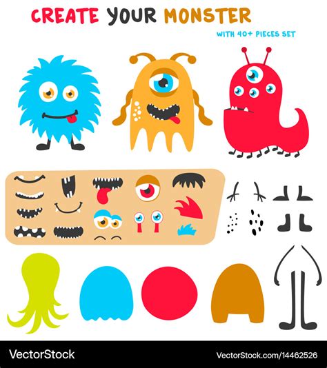 Cartoon Funny Monsters Creation Kit Create Your Vector Image