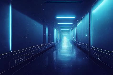 Premium AI Image Abstract Sci Fi Futuristic Hallway Dark Room In