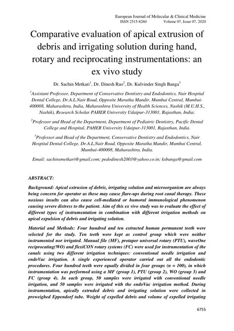 PDF Comparative Evaluation Of Apical Extrusion Of Debris And