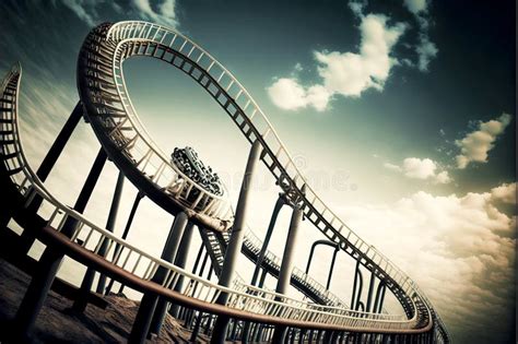 Steep Turns And Slides On Roller Coaster In Amusement Park Stock Image