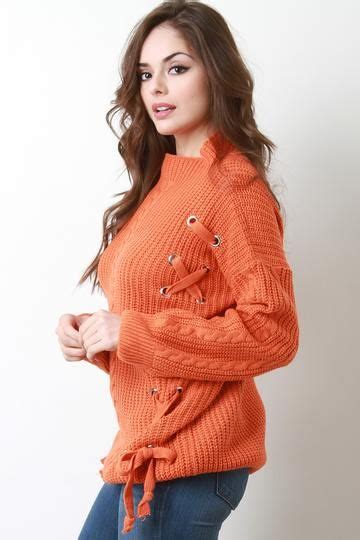 Eyelet Lace Up Cable Knit Sweater Fashion Cable Knit Sweaters