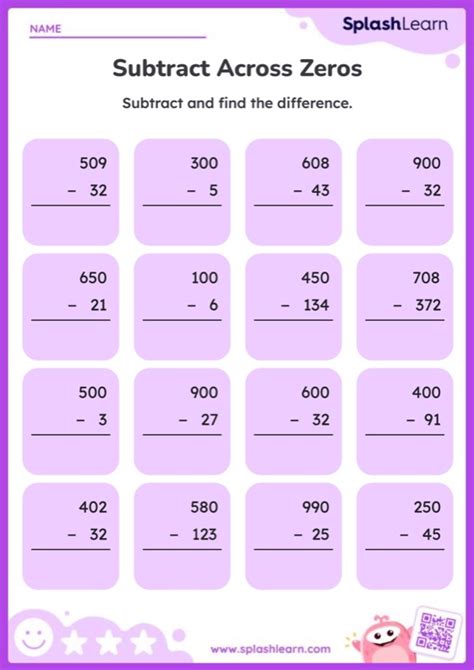 Subtract Across Zeros Printable Math Worksheet Worksheets Library