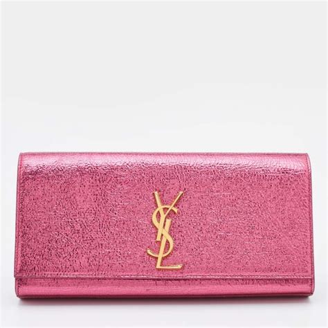 Saint Laurent Metallic Pink Texture Leather Kate Flap Clutch Saint