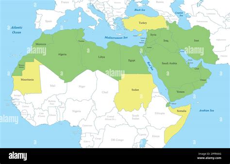 Political Color Map Of Mena Region With Borders Of The States Middle