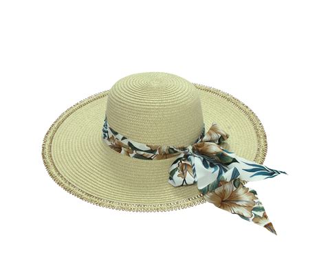 Straw Hat With Tropical Ribbon Beige Tropicana Collection