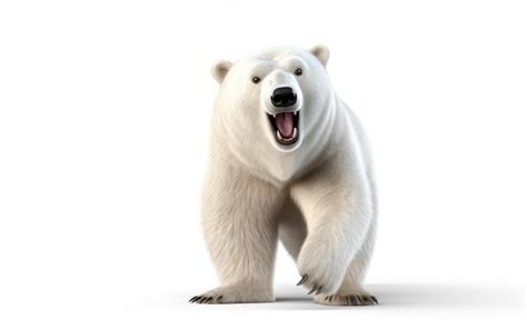 Urso Polar Branco Rugindo Desenho Animado D Render Isolado Em Fundo