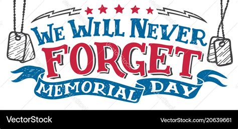 We Will Never Forget Memorial Day Sign Royalty Free Vector