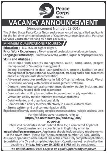 Quality Assurance Specialist Job Vacancy In Nepal Peace Corps Nepal