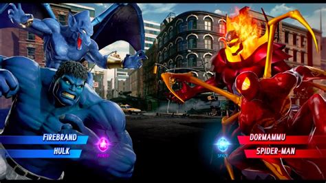 Blue Hulk And Firebrand Vs Dormammu And Spider Man Iron Spider Marvel Vs Capcom Infinite