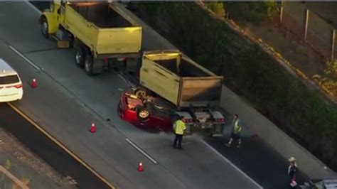 Red Car Turned Upside Down Pinned Under Semi Truck In I 8 Crash In El Cajon Nbc 7 San Diego