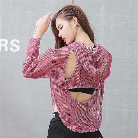 Breathable Hooded Running Yoga Shirts Quick Dry Fitness Yoga Sport Tops