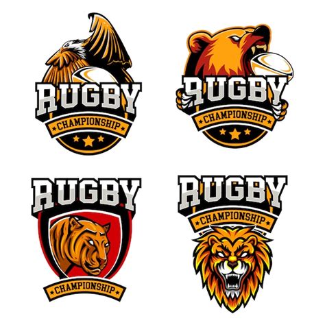 Premium Vector | Set rugby badge animals style