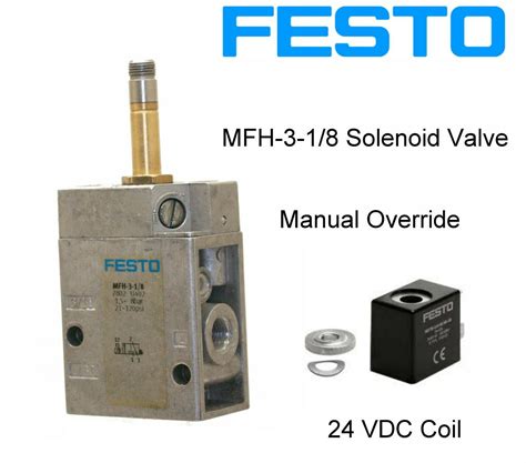 Festo MFH 3 1 8 Solenoid Valve W Manual Override And 24 VDC Coil Air