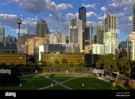 Sunset Over People Enjoying The Open Spaces Of Tumbalong Park Darling