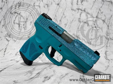 Glittered Taurus G2c Pistol Cerakoted Using Aztec Teal Cerakote