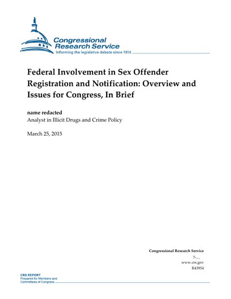 Federal Involvement In Sex Offender Registration And Notification Overview And Issues For